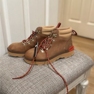 Sorel Brown Leather Hiking Boots with Red Accents
